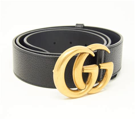 Gucci Black Gg Belt Gold Logo Designershare