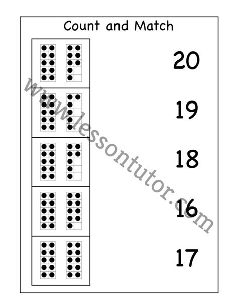 Count And Match Numbers 1 20 Worksheet Kindergarten 2 Lesson Tutor
