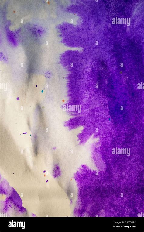 Abstract Purple Ink Stains With Streaks On White Wet Paper Stock Photo