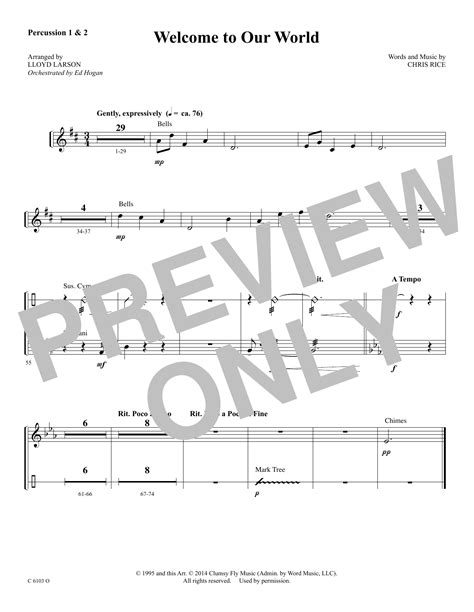 Welcome To Our World Percussion 1 And 2 Sheet Music Ed Hogan Choir