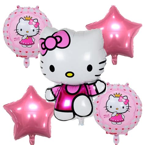 5pcsset Hello Kitty Foil Balloons Star Heart Balloon Birthday Party