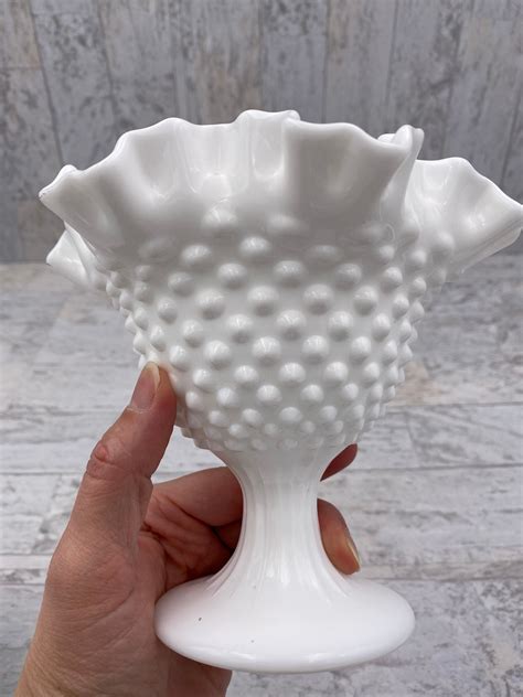 Vintage Candleholder Compote Fenton Hobnail Milk Glass Collectible T For Her