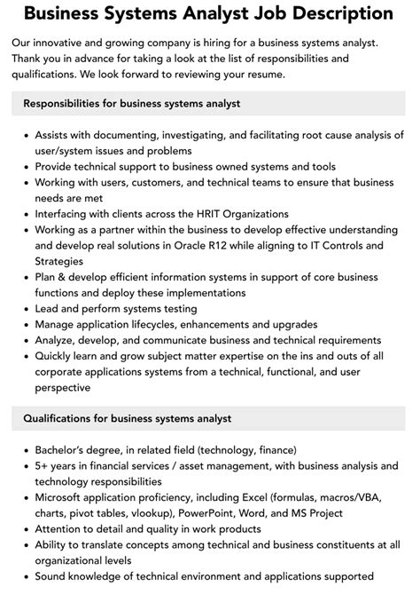 Business Systems Analyst Job Description Velvet Jobs