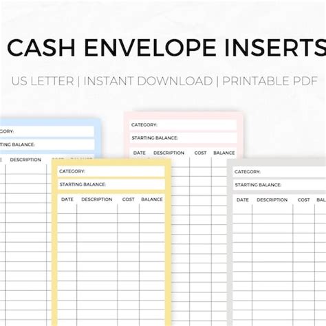 Cash Envelope Insert Printable Cash Transaction Register Etsy