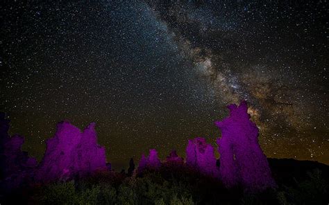 Stars Galaxy Milky Way Night Purple Rock Stone Hd Nature Night Stars