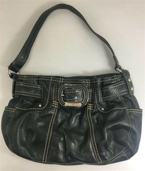 Tignanello Black Leather Shoulder Bag Handbag Contrast Stitching