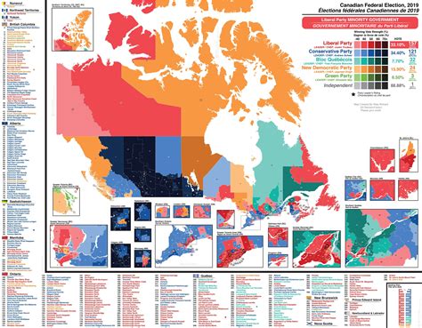 Elections canada is reporting that 65.95 per cent of eligible canadian voters cast a ballot, a 2.35 per cent drop based on a count of elections canada's preliminary results, 98 women were elected or. Map of the results of the 2019 Canadian Federal Election ...