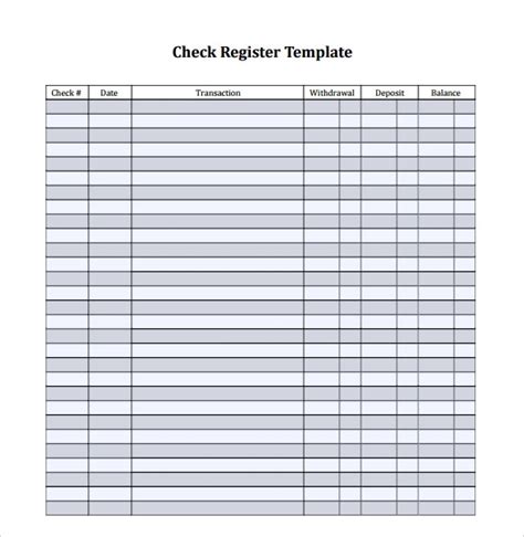 sample check register template  documents   word