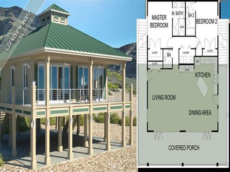 Beach Style Pilings Modern Piling Loft Style Beach Home Plan