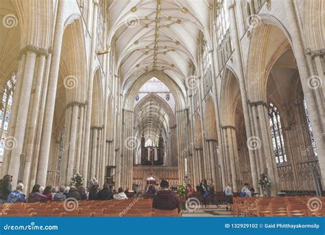 Magnificent Gothic Nave Inside York Minster Historic Cathedral Built