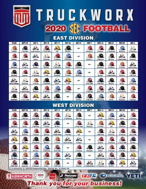 2020 Truckworx Sec Football Helmet Schedule Truckworx