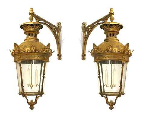 French Victorian Bronze Paneled Wall Lanterns 1