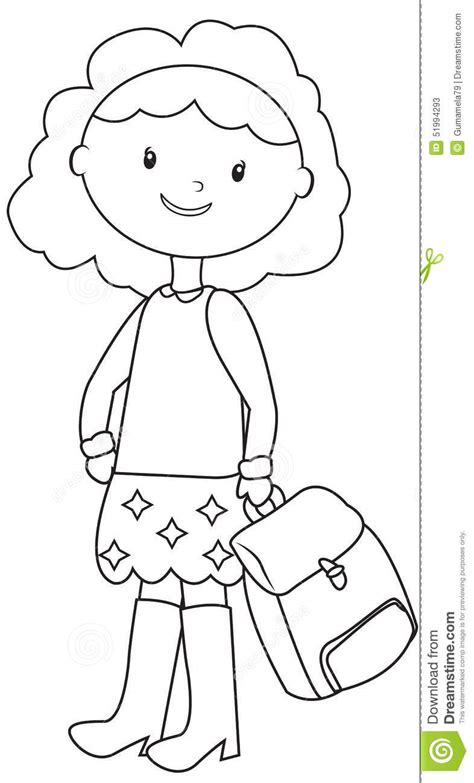 School Girl Coloring Page Stock Illustration Image 51994293