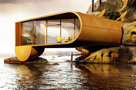 An Unusual House Built Into The Side Of A Cliff In Water With People