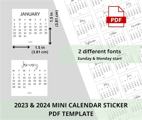 Mini Calendar Sticker Template For Monthly Planner Etsy