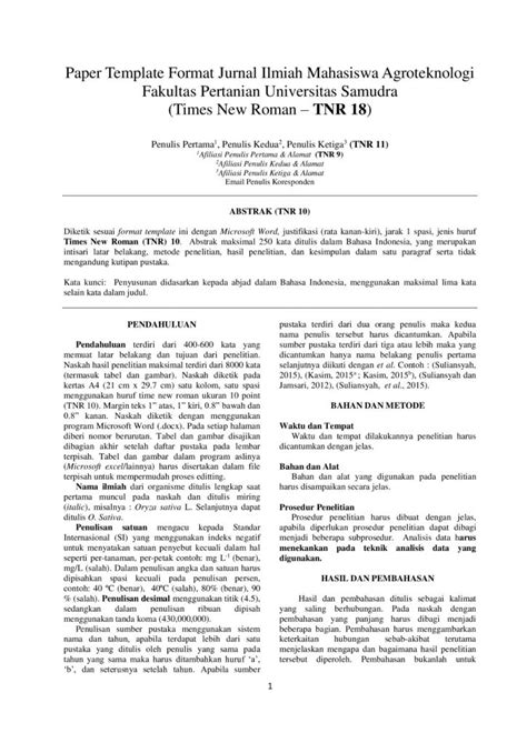 Paper Template Format Jurnal Ilmiah Mahasiswa Agroteknologi Fakultas