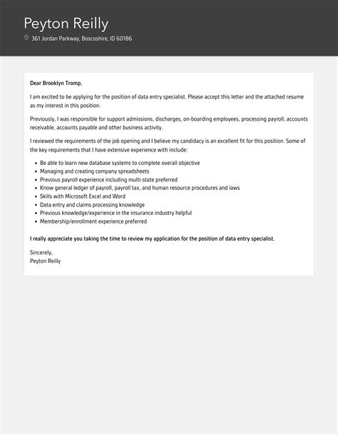 Data Entry Specialist Cover Letter | Velvet Jobs