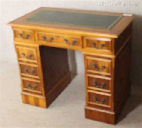 Antiques Atlas Yew Wood Pedestal Desk With Green Leatherer To