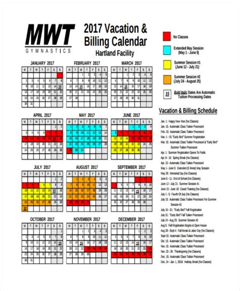 vacation calendar templates  sample