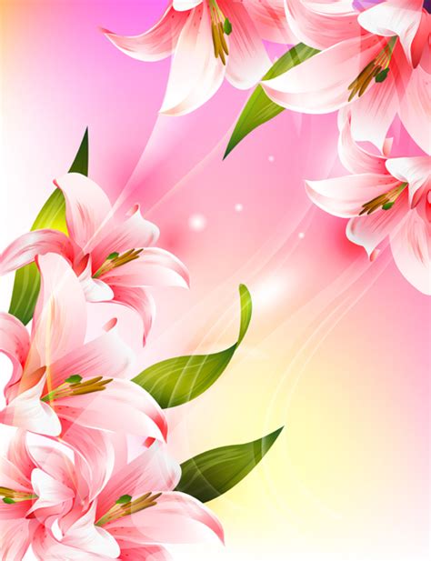 Beautiful Pink Flowers Vector Background Set 01 Vector Background