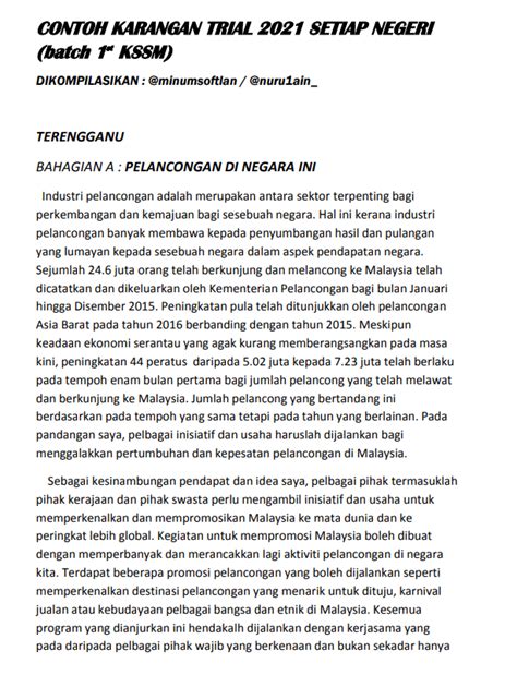 Contoh Karangan Spm Bahagian A Bahasa Melayu Spm Kssm Tingkatan