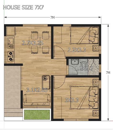 Small House Design 7x7 With 2 Bedrooms House Plans 3d Ddc