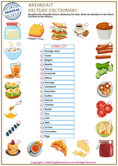 Breakfast Printable English Esl Vocabulary Worksheets Engworksheets