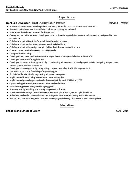 It shows a sample resume of a web developer which is very well written. Front End Developer Resume Sample | Velvet Jobs