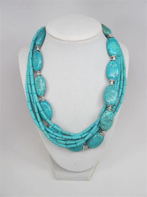 Chunky Turquoise Necklace Multi Strand Statement Necklace