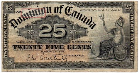 1900 Dominion Of Canada 25 Cent Bank Note Courtney