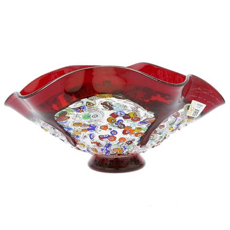 Glassofvenice Murano Millefiori Art Glass Wavy Bowl Red Etsy