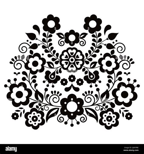 Mexican Folk Art Style Vector Floral Design Retro Black And White