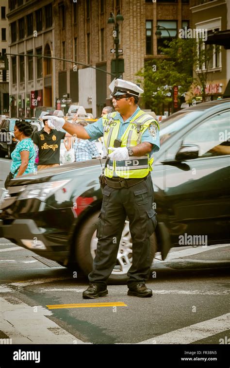 Nypd Traffic Officer Directing Traffic New York City Usa Stock Photo