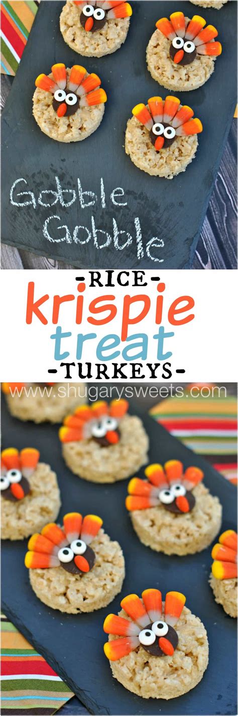 Cute thanksgiving desserts, you say? Turkey Rice Krispie Treats - Shugary Sweets