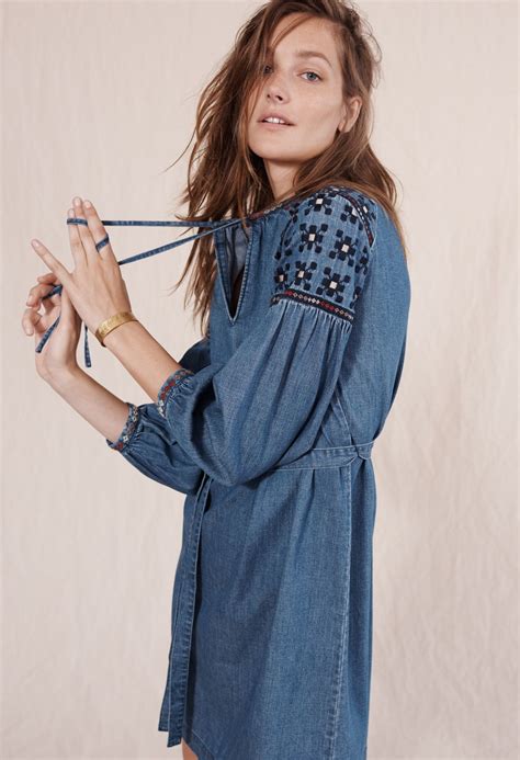 Madewell Embroidered Denim Tealeaf Dress Short Dresses Casual Fall