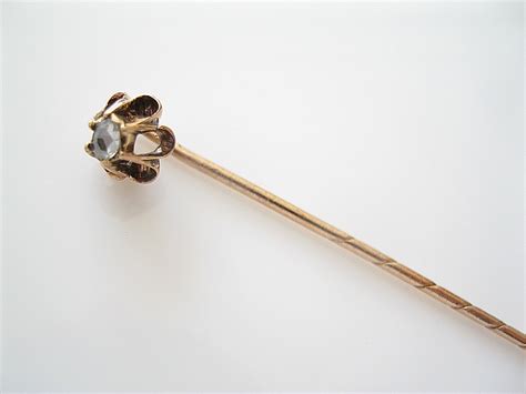 1900s Antique Diamond Tie Pin Stick Pin Rose Gold Antique