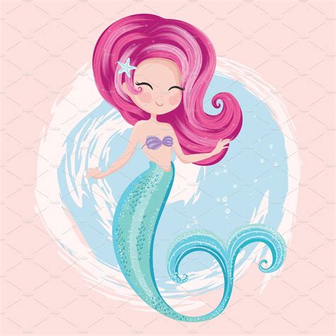 Cute Mermaid Vecto Mermaid Print Mermaid Vector Mermaid Drawings