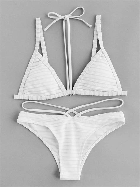 textured stripe halter strap bikini set bikinis swimsuits swimwear
