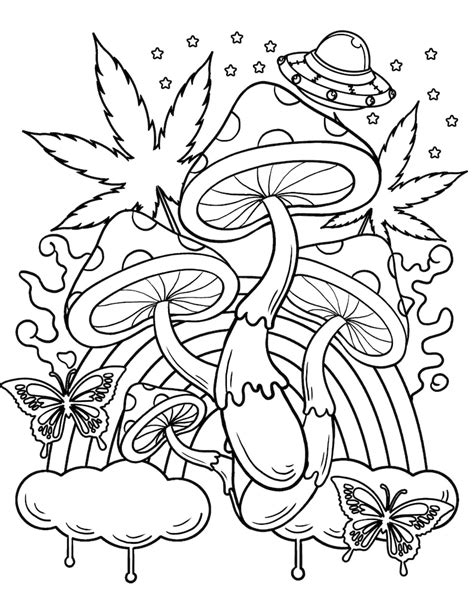Magic Mushroom Printable Coloring Pages / Digital Download / Trippy