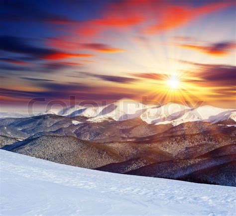 Majestic Sunset In The Winter Mountains Stock Image Colourbox