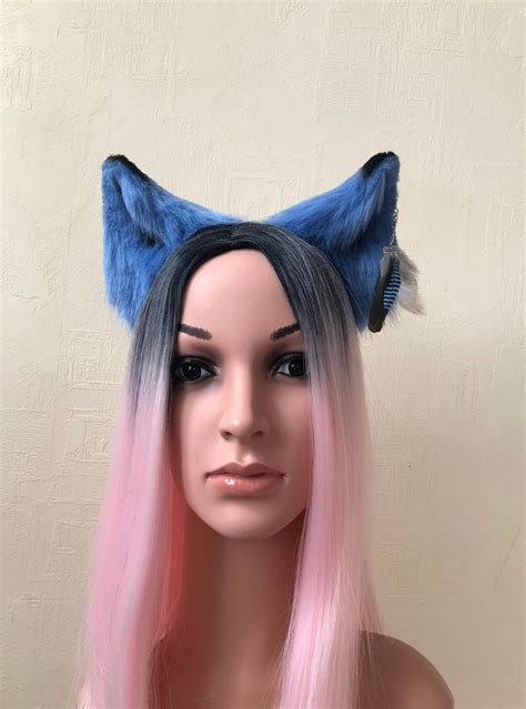 For Order Blue Wolf Ears And Tail Set Wolf Cosplay Kitsune Etsy