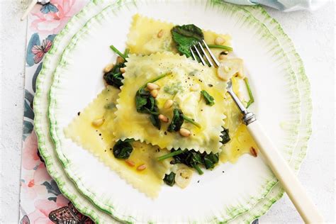 Ricotta And Herb Ravioli With Spinach And Pine Nuts Recipes