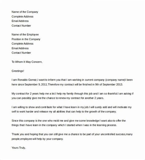 Request letter for renewal of contract. Contract Renewal Letter Sample Doc Elegant 10 Employment ...