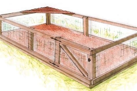 Diy dog run (24 x 24 ft) and attached raised dog house (4 x 8 ft) made from a kids' playhouse. DIY Dog Runs: Free Plans & Blueprints For Dog Kennels & Runs