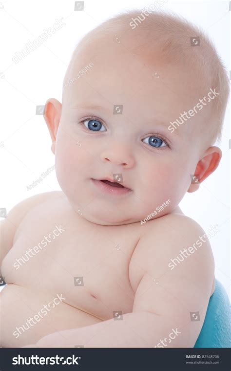 Beautiful Baby Boy With Blue Eyes Smiling Stock Photo 82548706