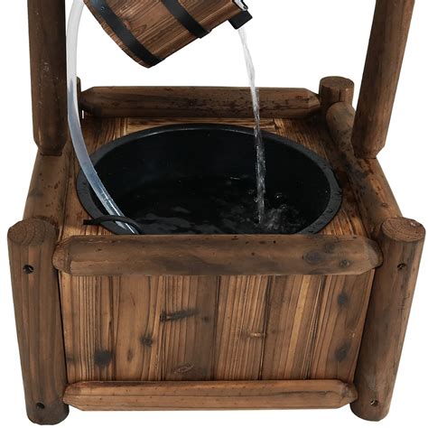 Sunnydaze Rustic Wood Wishing Well Outdoor Fountain With Liner 46 Inch