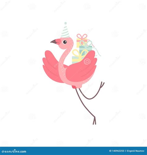 Cute Flamingo Wearing Party Hat Flying With T Boxes Beautiful