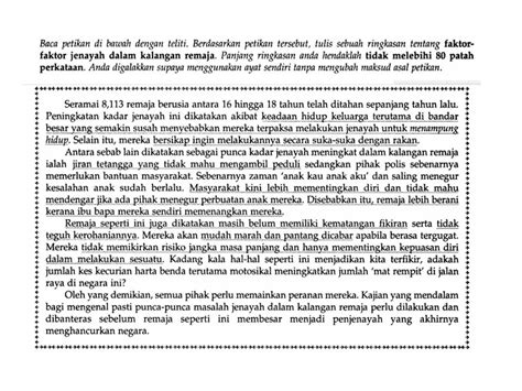 .bahasa melayu telah diiktiraf sebagai bahasa kebangsaan dan bahasa rasmi negara kita c. Bahasa Melayu Tingkatan 2: PETIKAN 1 (Faktor Jenayah ...