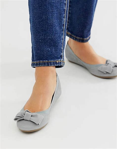 Accessorize Grey Suede Ballet Flat Shoes With Bow Detail Asos