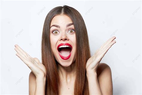 Startled Woman With Vibrant Red Lips Gaping In Awe Photo Background And Picture For Free